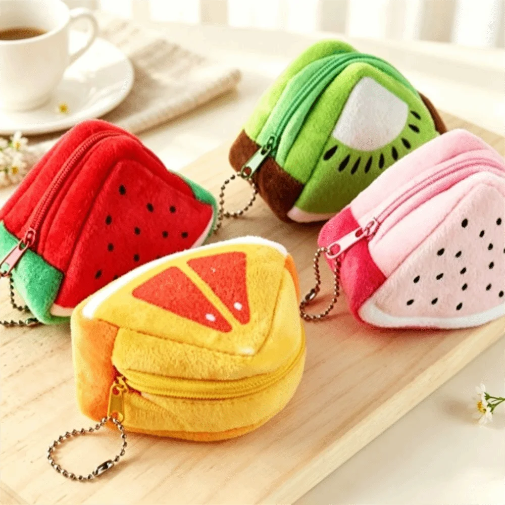 Cute Fruit Design Coin Purse Soft Zipper Pouch Coin Pouch with Keychain Mini Size Mini Purse Girls Gifts