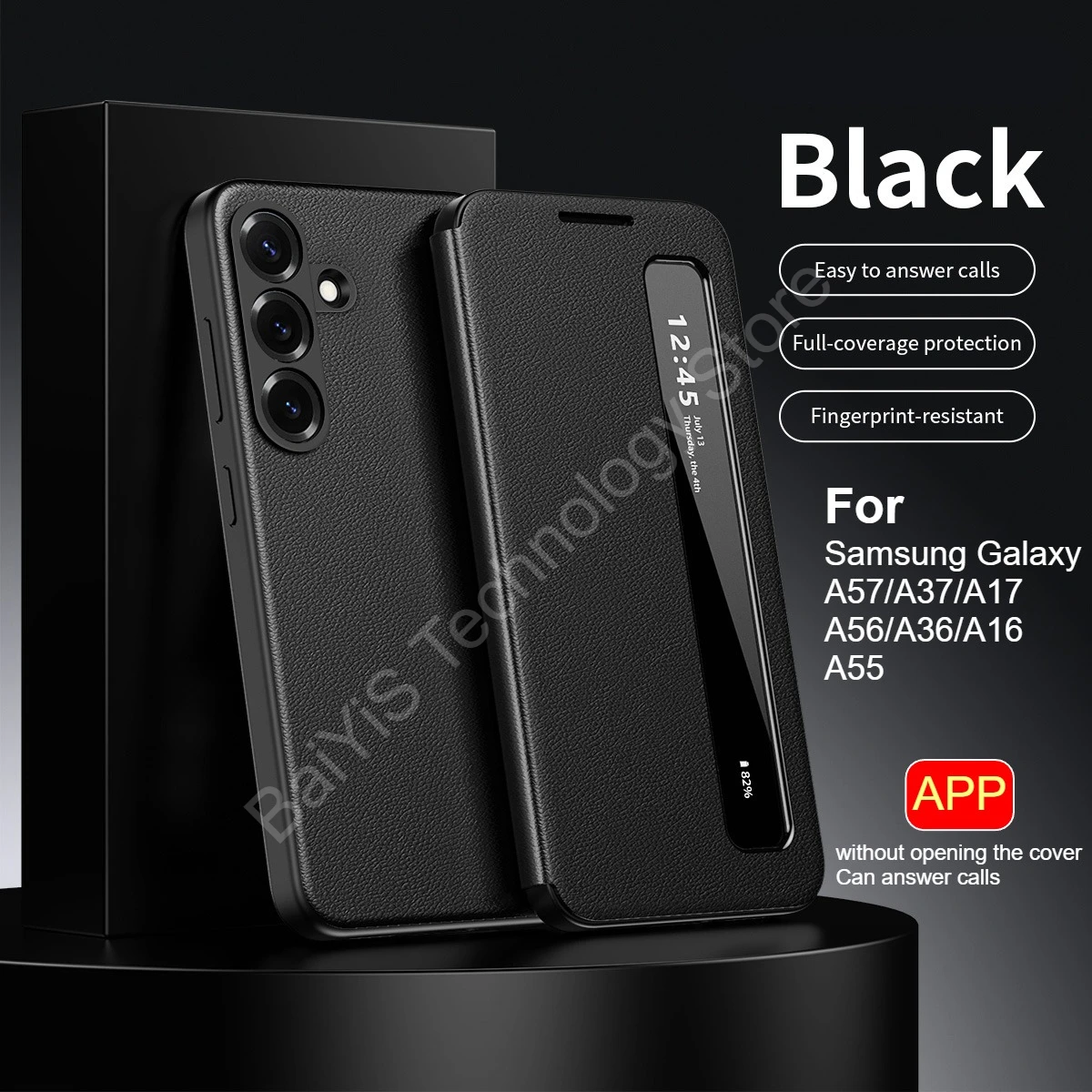 Funda de teléfono con tapa magnética de cuero de alta gama para Samsung Galaxy A57 A37 A17 A56 A36 A16 A55 tapa de cubierta de ventana de pantalla lateral inteligente