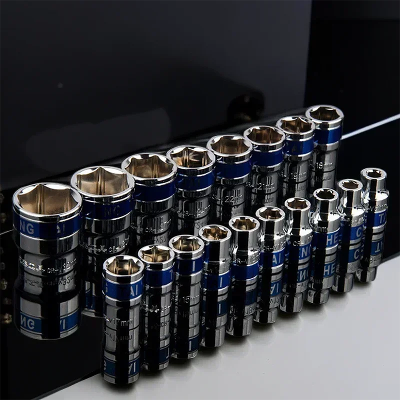 Imagem -03 - Polegada Azul Curto Hex Soquete para 836 mm Remoção de Porca Cr-v Aço Anti-ferrugem Conjunto de Ferramentas de Impacto Tratamento Unidade Chave de Catraca Soquete 1