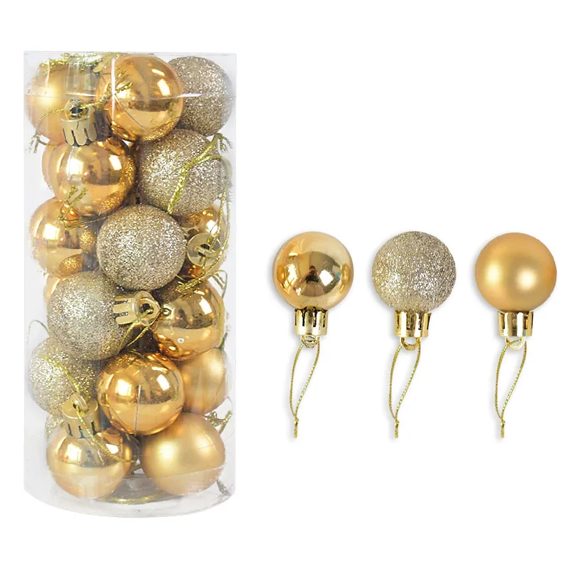 1 Box 3-6cm Gold Plastic Christmas Ball New Year Xmas Tree Gift Pendants Ornament 2024 Christmas Navidad Party Home Decoration