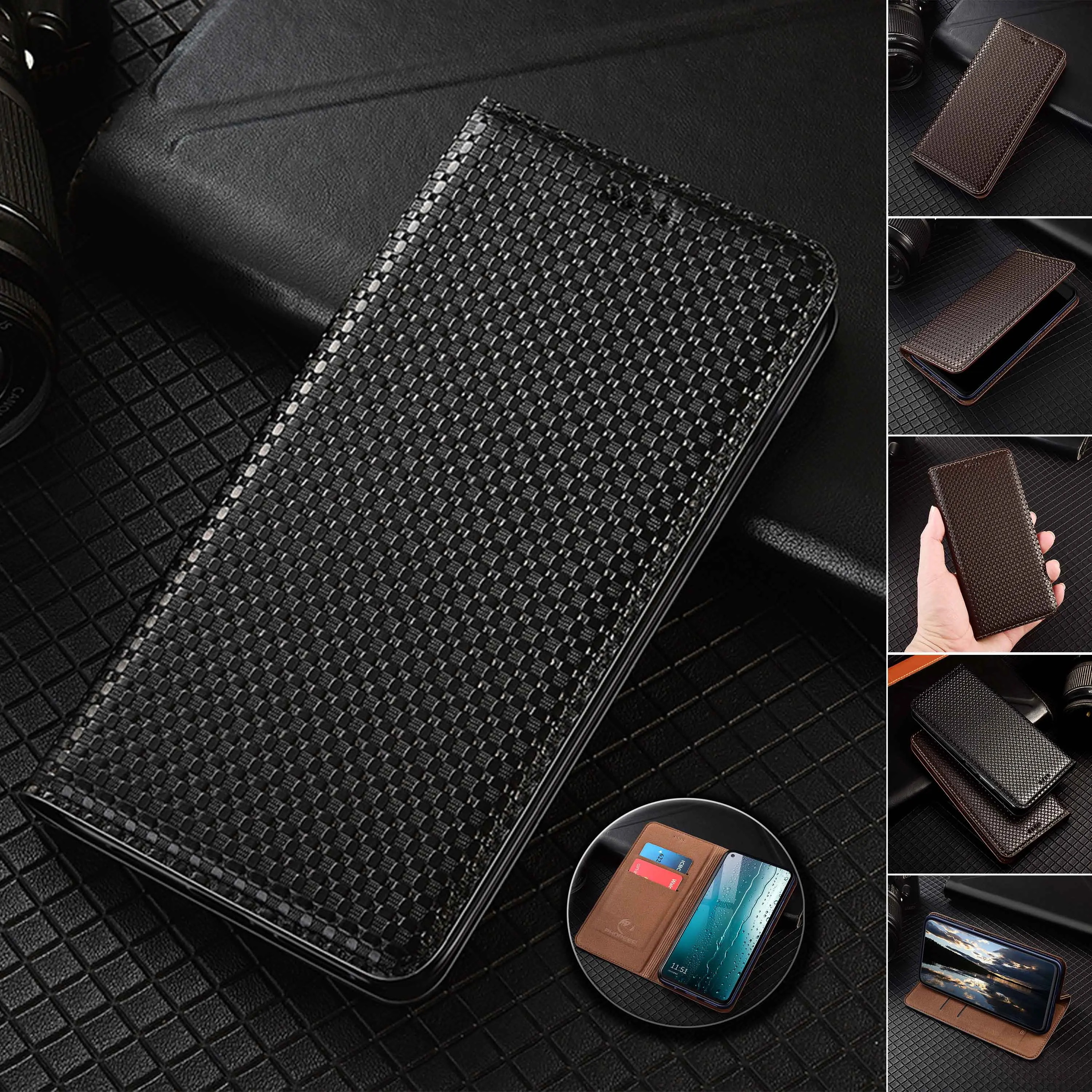 

For Xiaomi Civi 1S 2 3 4 5 Mix 2 2S 3 4 CC9 CC9E Mi A1 A2 A3 Pro Lite Grass Mat Pattern Genuine Leather Flip Phone Case Cowhide