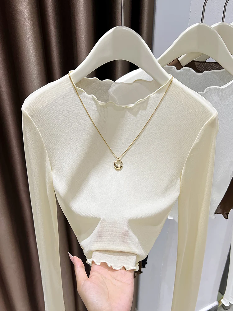 

Sweet Beautiful Long Sve Lace Me ort Top Women's Base irt Spring T-irt Inner Thin Lace Girl's Faion Breathable S...