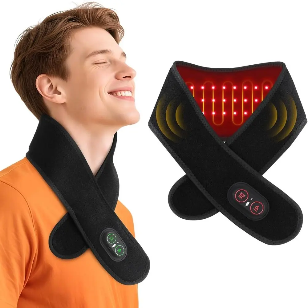 

Heat Cordless Heating Massage Wrap Vibration Rechargeable Vibration Massager Neck Wrap Extended Strap 3-level Heat Neck Massager