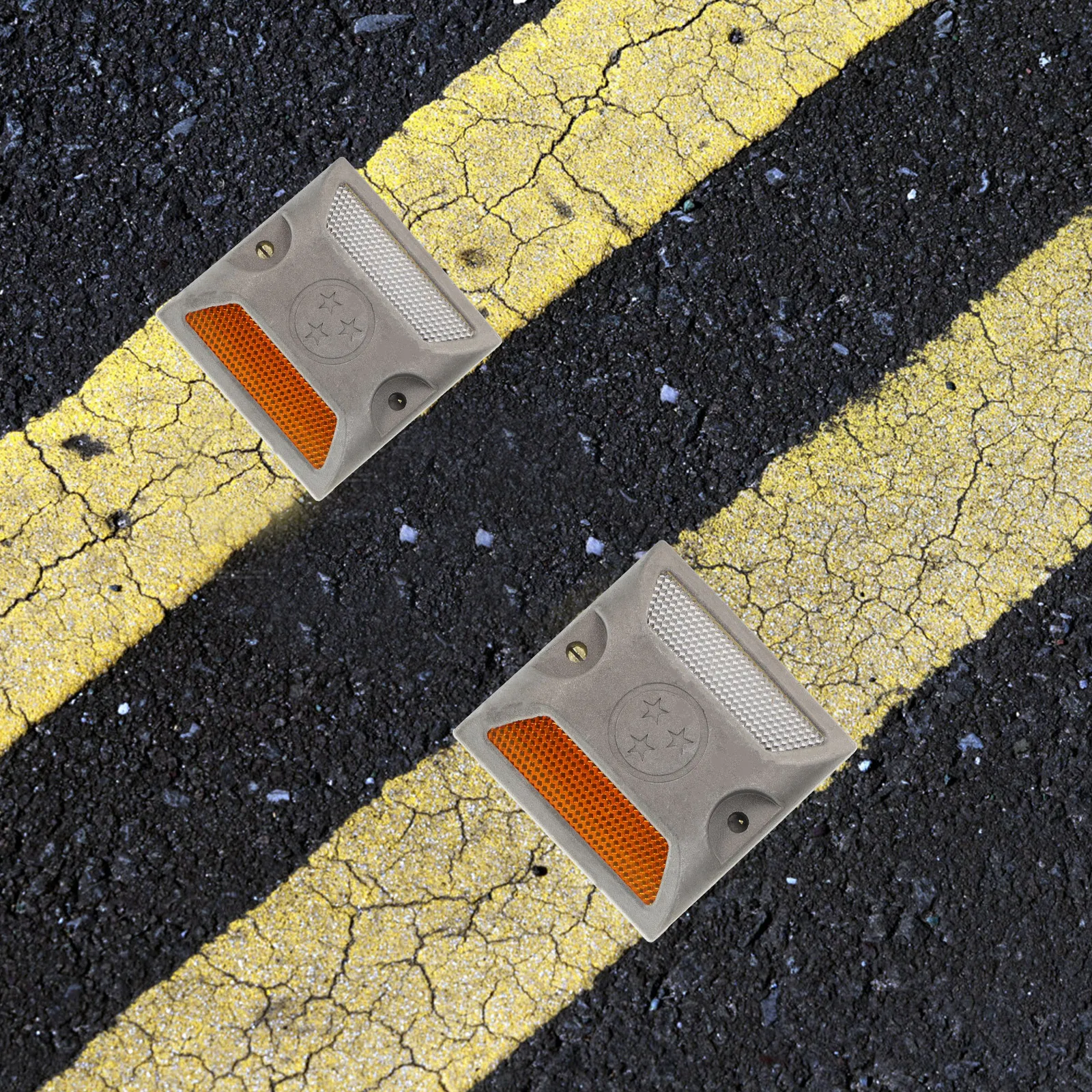 

2Pcs Reflective Road Stud Lights Markers Plastic Aluminum Yellow White Safety Pavement Indicators Driveway Outline Accessories