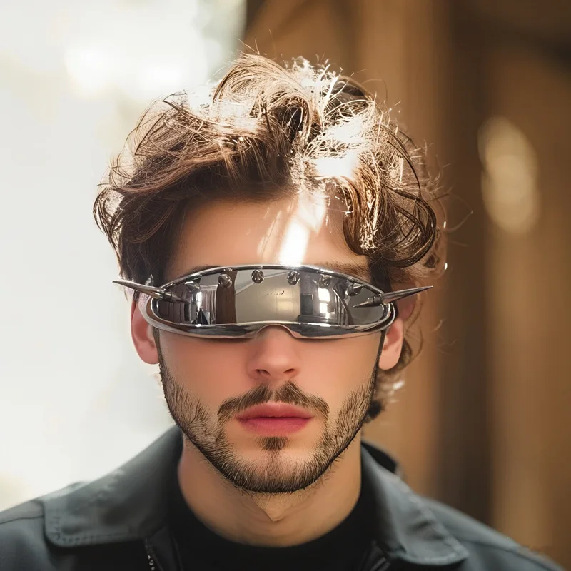

New Cyberpunk Futuristic Goggles Rivet Sunglasses Men And Women Vintage Individuality Trendy Metal Party Cycling Sun Glasses