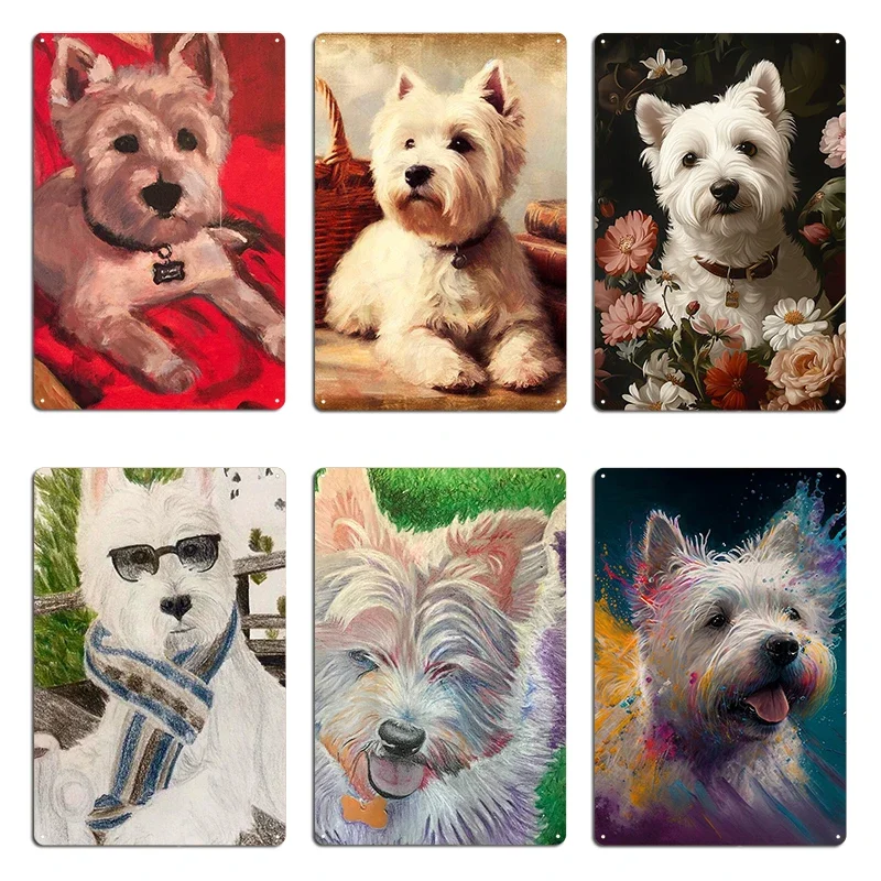 Gracie the Westie Enjoying Wine West Highland White Terrier Synesthetic Splash Painting Art Metal Vintage Party Tin Sign Poster
