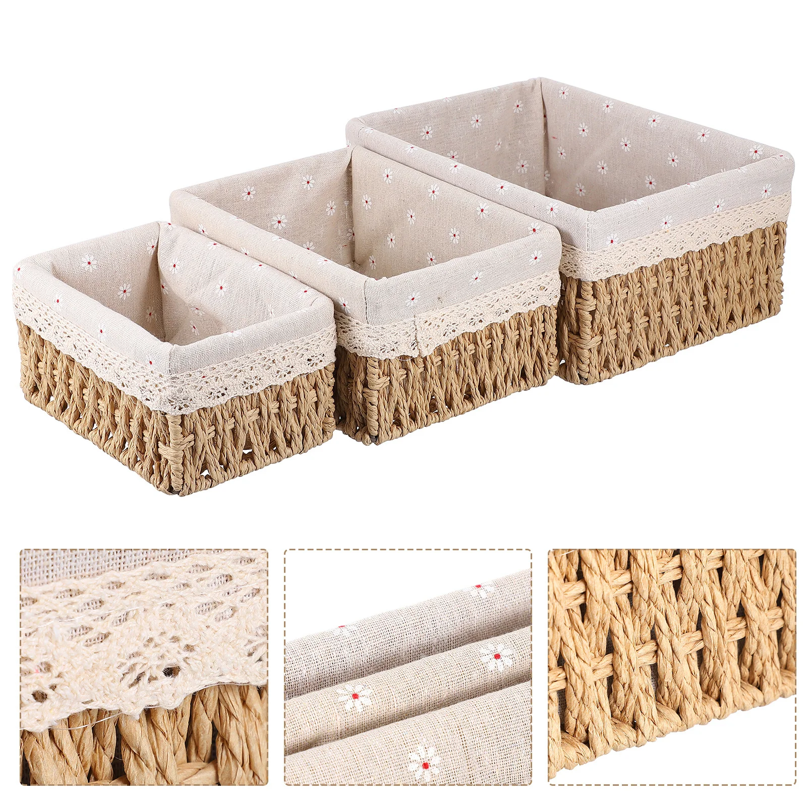 Caja de almacenamiento tejida de ratán, cesta organizadora de Material Premium, armario de oficina en casa, escritorio, estilo Simple, mano de obra exquisita, 3 uds.