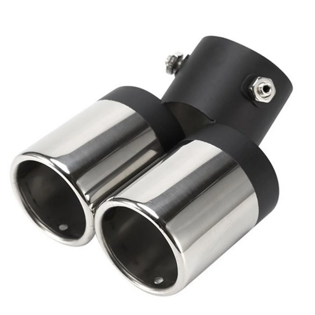 

Silver Color Double Outlets Stainless Steel Tailpipe Exhaust Tip Corrosion Resistant Car Exhaust Outlet Tips Noise Reduction