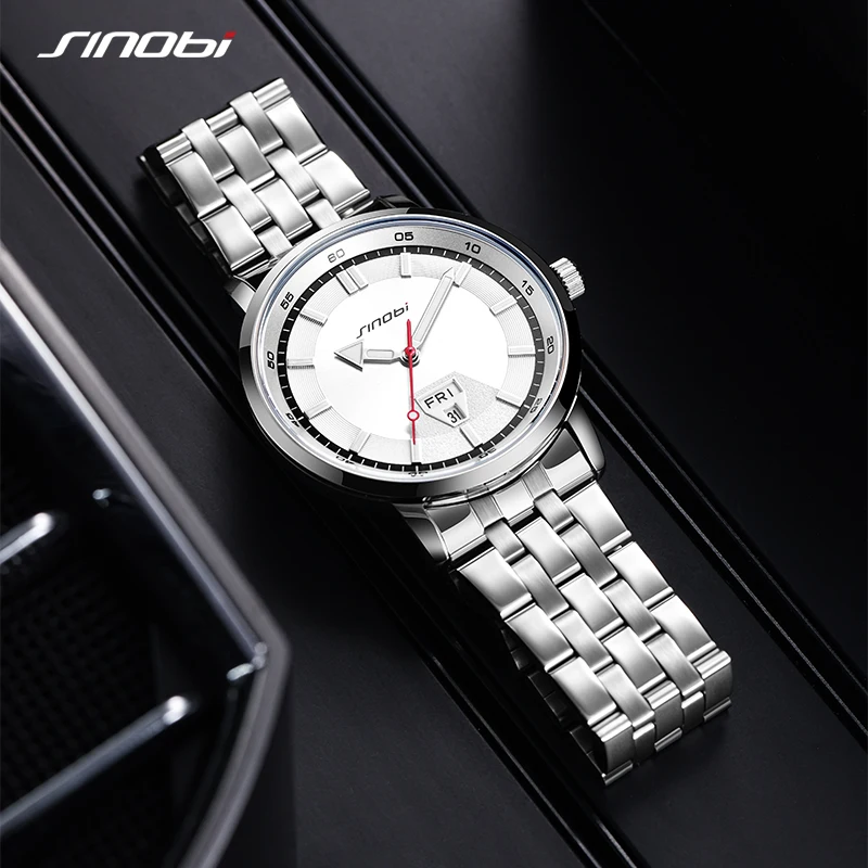 SINOBI Top Brand Men\'s Quartz Watches Fashion Design Man\'s Wristwatches Calendar Weekly Display Top Luxury Gifts Clock Stainless