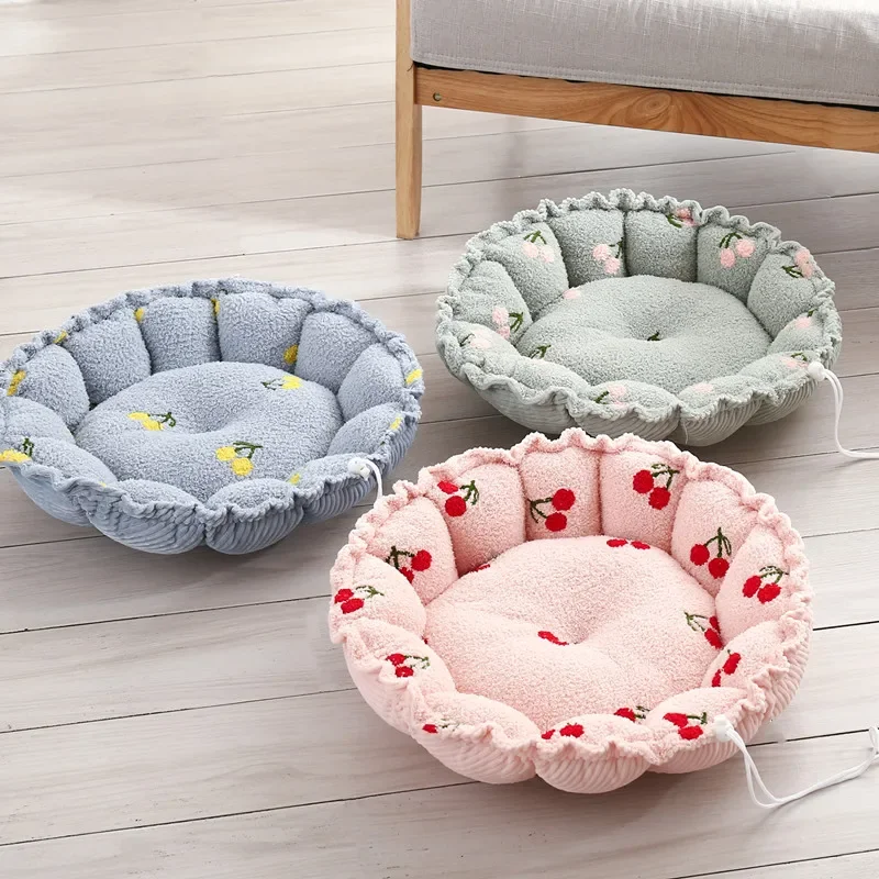 

Dual use adjustable cat bed, petal shaped, round cushion, drawstring pumpkin bed, pet bed for warmth, deep sleep, cat bed