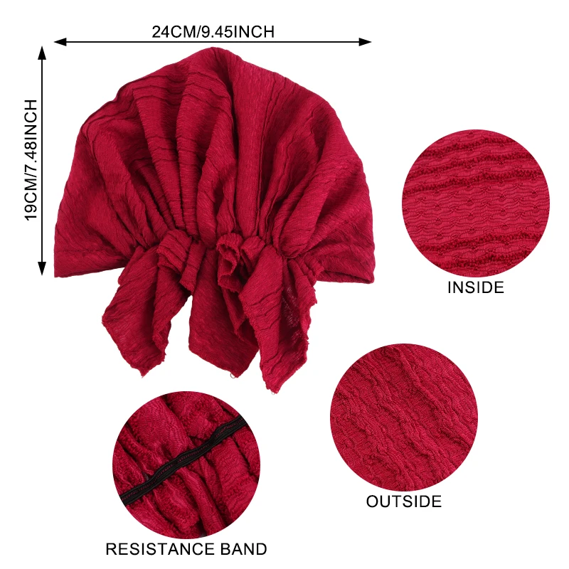 New Women Solid Color Cotton Crinkle Turban Elastic Muslim Hijab Hats Long Tail Head Wraps Chemo Beanies Caps Cancer Bandanas - view 2