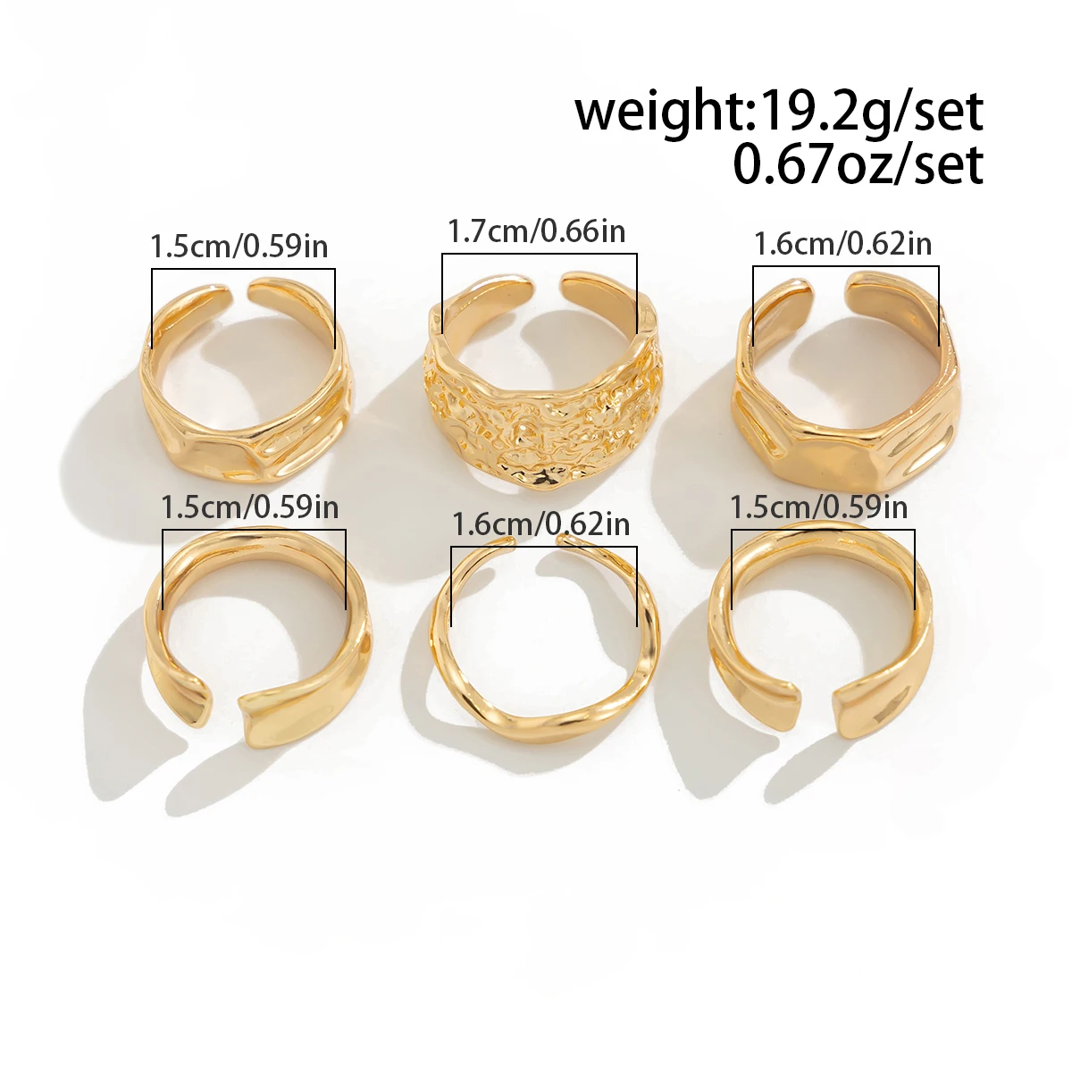 Salircon 6Pcs/Set Smooth Gold Color Open Ring Set for Women Men 2025 Irregular Adjustable Finger Ring Couple Jewelry Accessories image 5