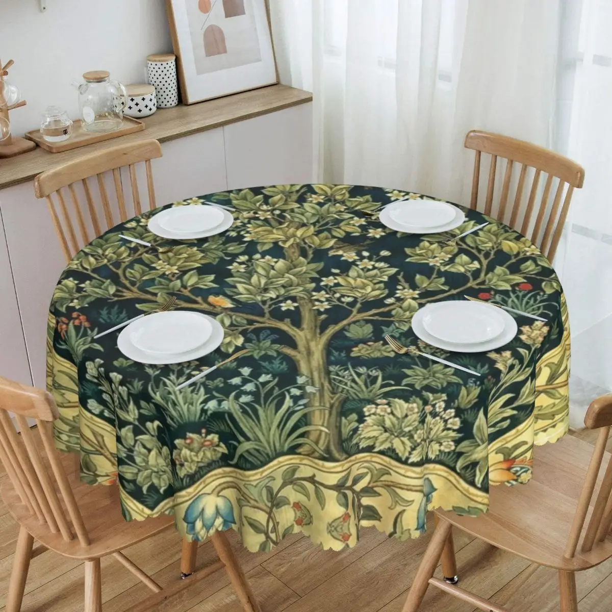 Tree Of Life By William Morris Round Tablecloths 60 Inches Floral Textile Pattern Table Cover for Parties Table Cloth