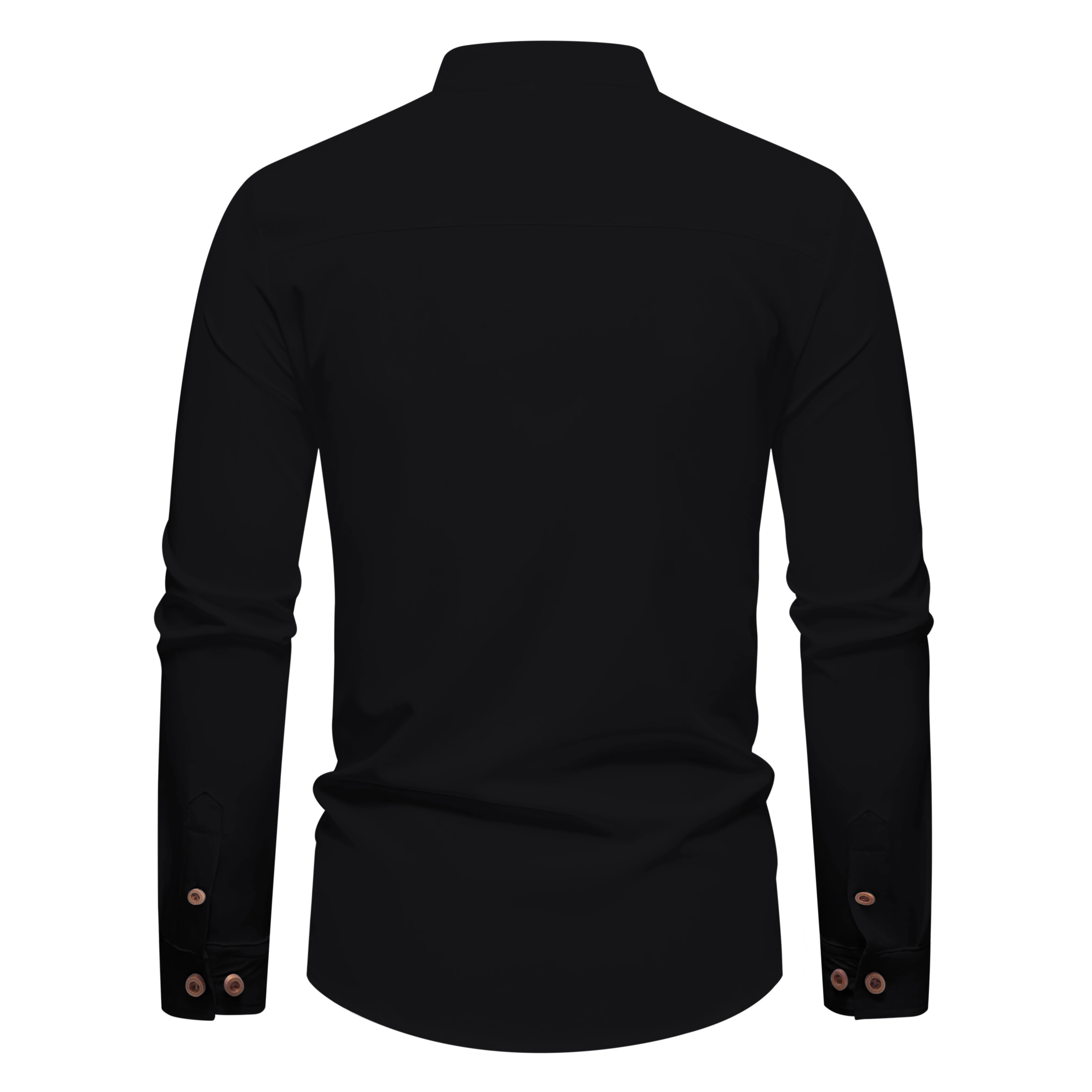 Męskie wiosenne, codzienne, retro koszule z długim rękawem zapinane na guziki, modne męskie bluzki w jednolitym kolorze ze stójką w stylu streetwear.