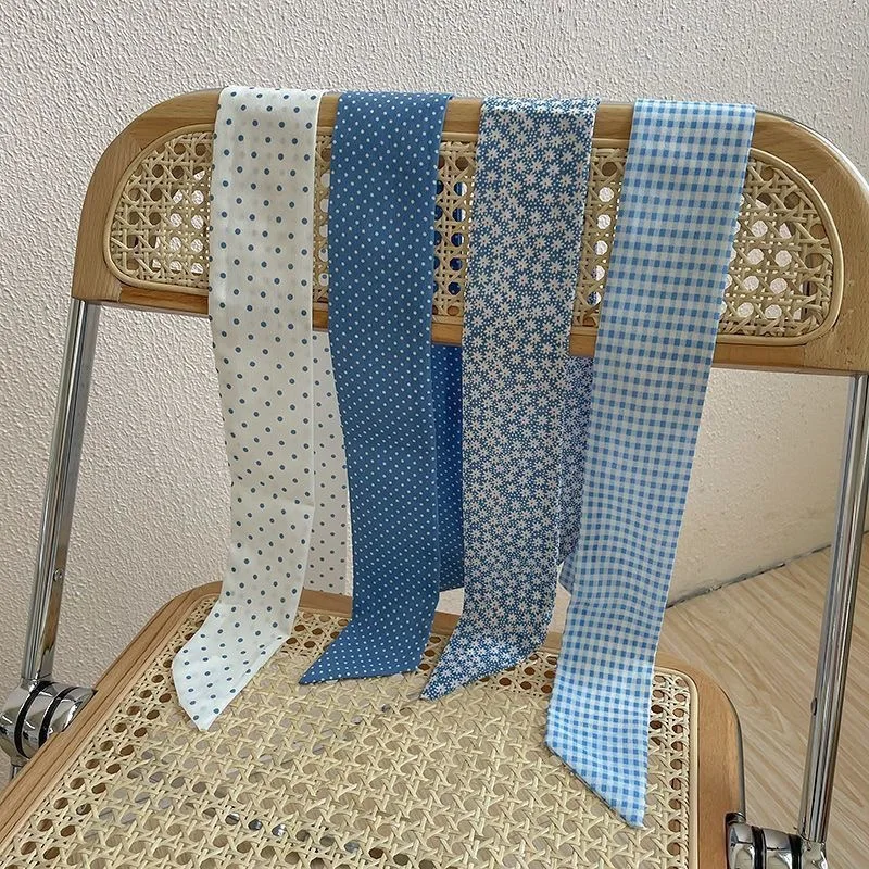 

4 шт., женский узкий длинный шарф 6X90 см, синий шейный платок с принтом, сумка на голову, аксессуар для волос, лента на шею, украшение пояса