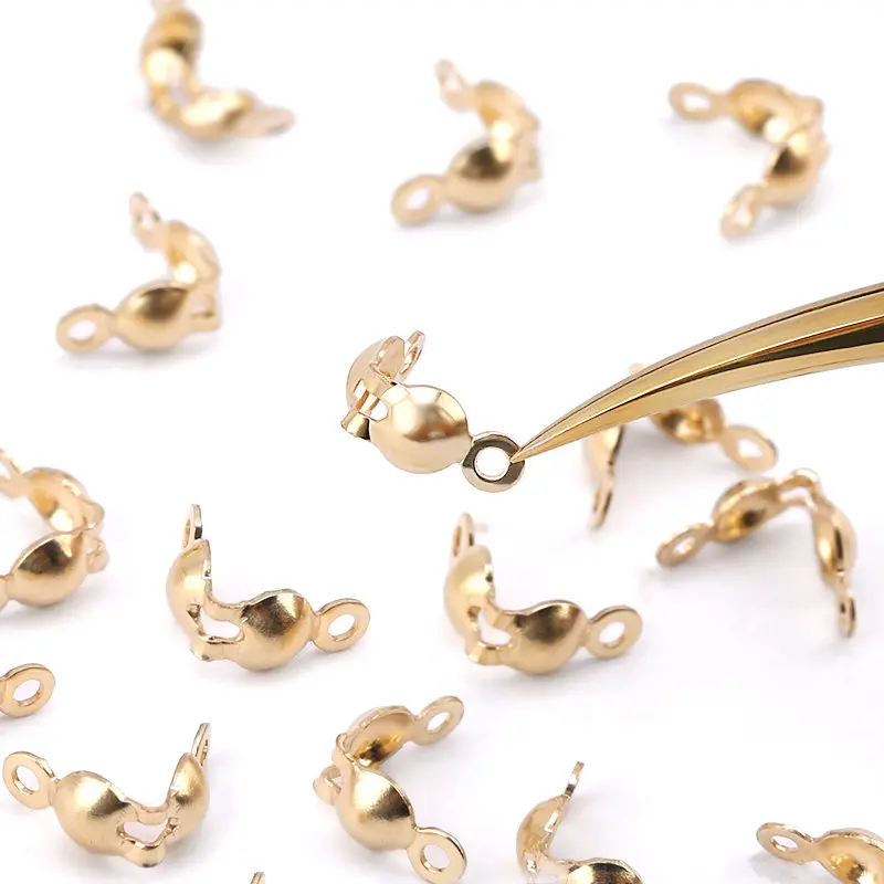 Cierres de hilo de oro laminado de 14K con 2 orificios, ganchos para cuentas y perlas para la fabricación de pulseras y collares, accesorios de joyería DIY