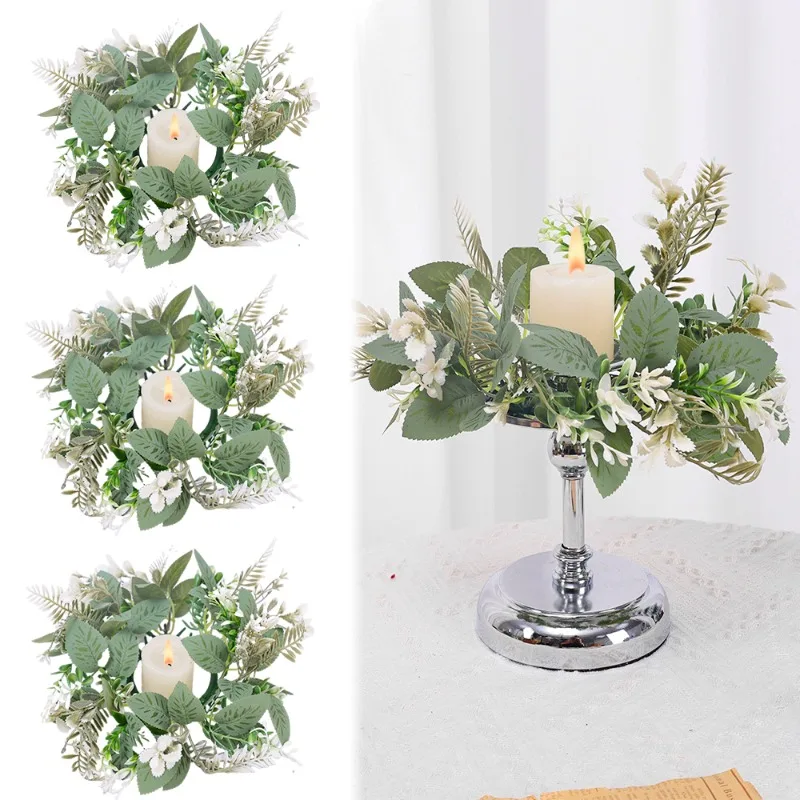 

Artificial Candlestick Wreaths European Leaves Candle Ring 25cm Plastic Fake Garland Wedding Party Christmas Table Decorations