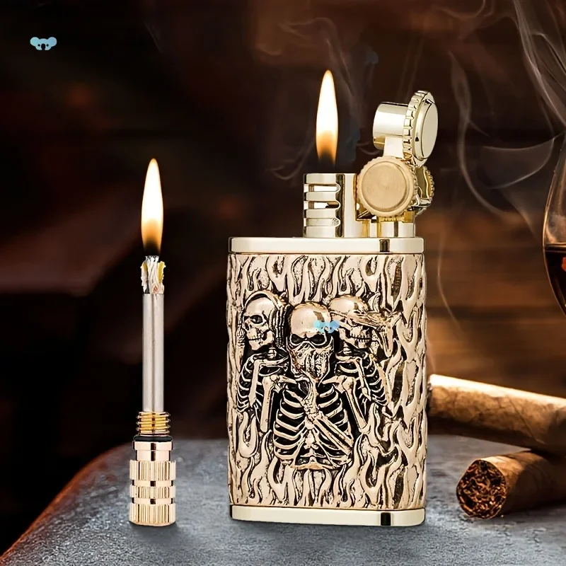 NEW 3D Relief Skeleton Fuel Lighter, Creative Relief ,Cigarette Accessories, Men's Gift Gadgets for Men Torch Lighter Refillable