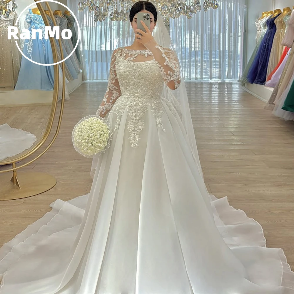 Ranmo Exquisite O-Neck 2026 New Wedding Dress A-Line Lace Full Sleeve Sweep Train Customized Corest vestidos de novia Bride Gown