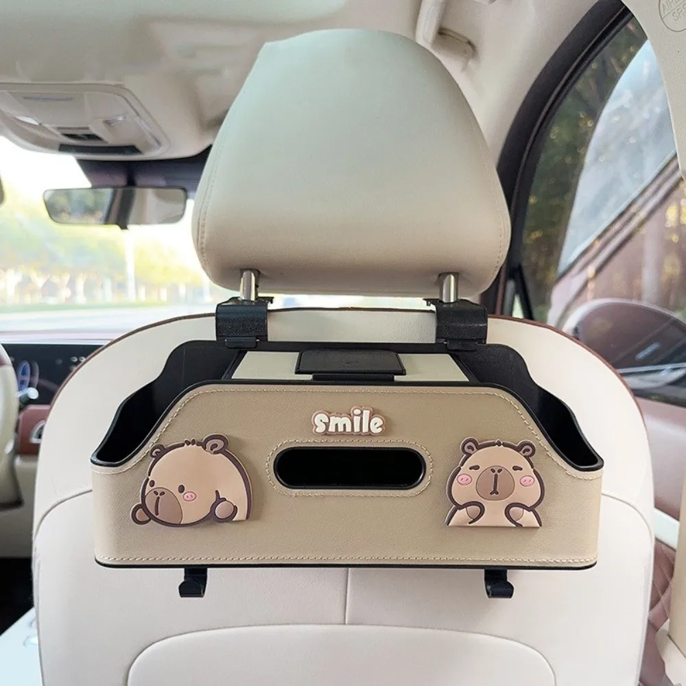 

Cartoon Panda Capybara Car Seat Back Storage Box Multifunctional Portable Hanging Bag Convenient with Hook Tissue Box Universal