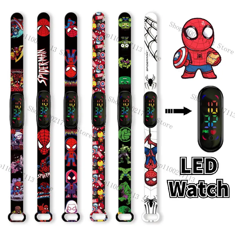 Disney Hulk Children's Watch Anime figure iron Man Captain America Print LED Electronic Waterproof Sports Bracelet kids Watches