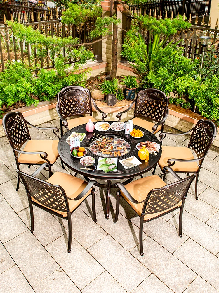 

Outdoor Barbecue Tables and Chairs Courtyard Household Barbecue Table Cast Aluminum Commercial Charcoal Barbecue Rack Outdoor