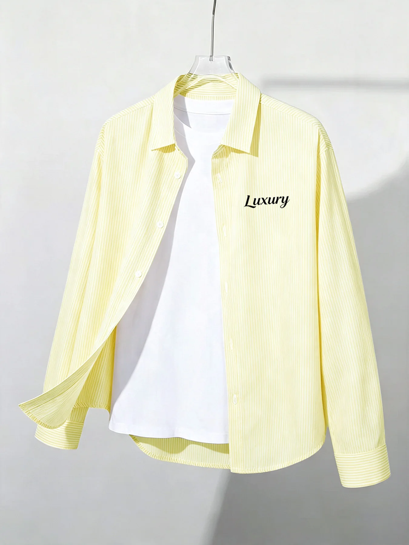 Korean-Style Trendy Men's Casual Outer Shirt Featuring a Relaxed, Fashionable, and Minimalist Design with Letter Prints