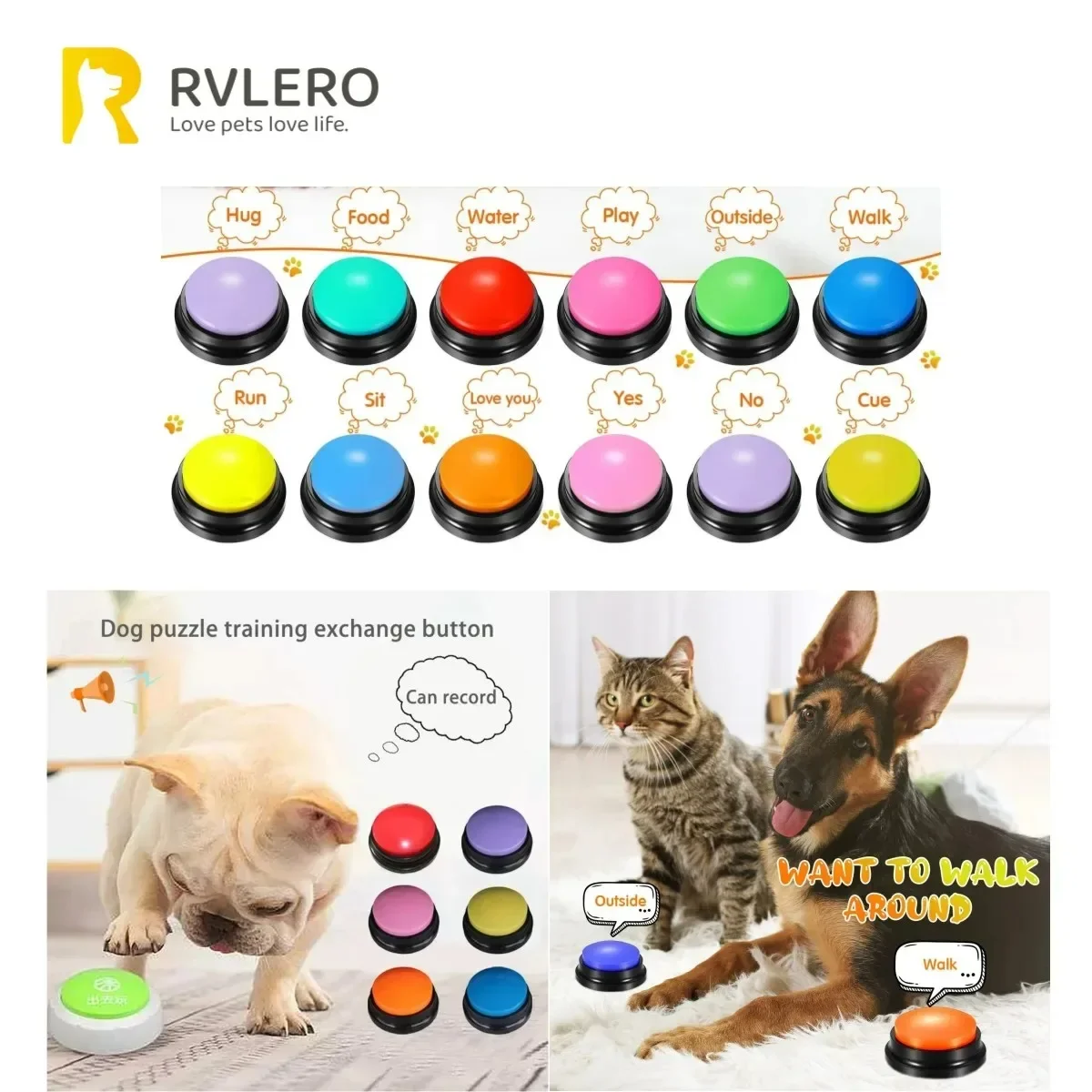 

Dog Communication Buttons Voice Recording Button for Pet Training Buzzer 30 Second Record Playback Funny Gift for Talking Pet