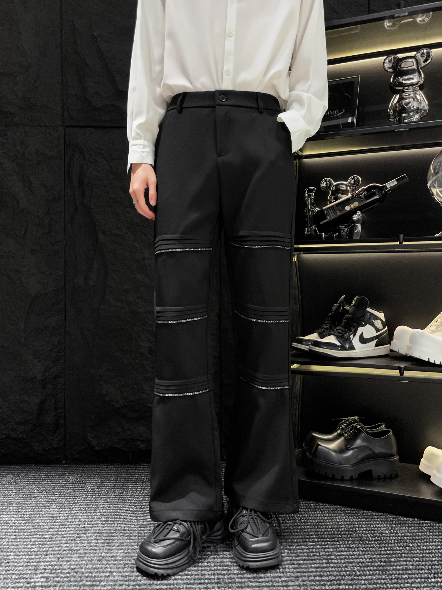 

HOMME Men's Straight Leg Suit Pants High Waist Slim Fit Casual Long Trousers Trendy Versatile Straight Tube Jeans