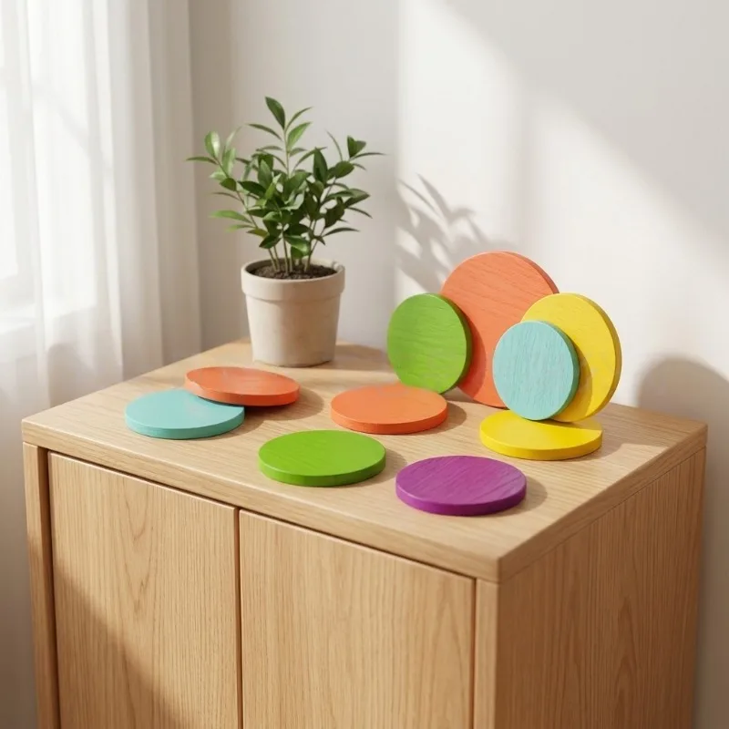 10pcs Colored Wooden Disc Tools Math Supplies for Math Manipulatives for Counting, Grouping, Home and School Supplies
