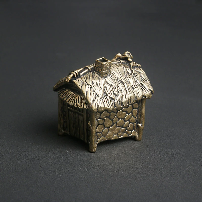 Vintage Pure Brass Thatched , Creative Decorative Piece, House Sandalwood Incense Burner, Antique Miscellane