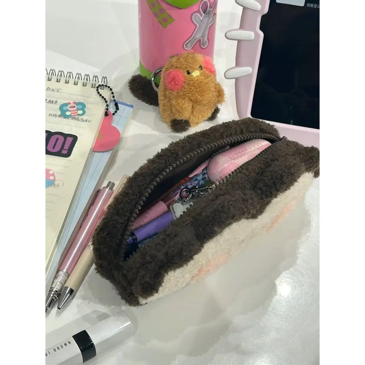 Cartoon Hedgehog Pencil Cases Plush Pen Bag Cute Storage Stationery Supplies Neutral Pen Box Japanese Stationery Pencil Bag