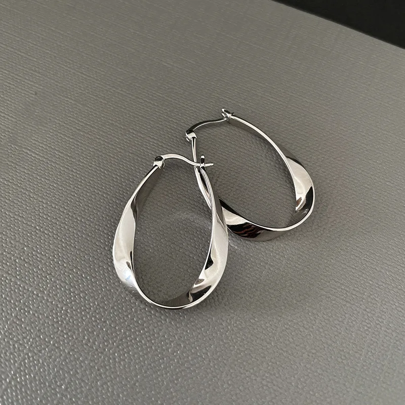 

Silver Color Geometric Twisted Hoop Earrings for Women Mobius Strip Compact Earring Femininity Ear Euckle Jewelry Accessorie