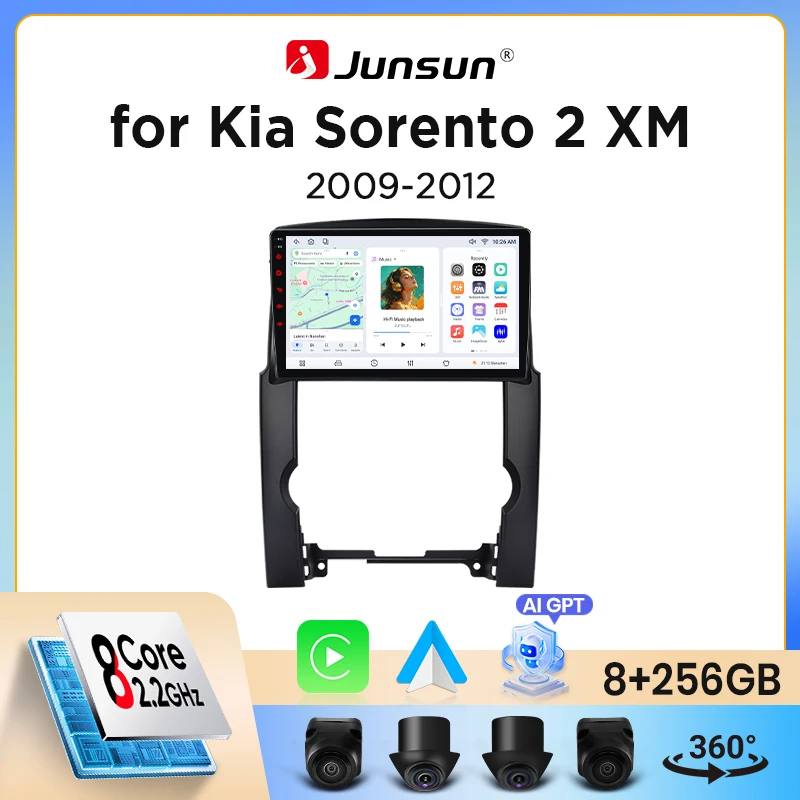 Image of Junsun Wireless CarPlay Android Auto Autoradio für Kia Sorento Mk2 (XM) 2009-2014 mit eingebautem Lüfter, Android GPS-Navigation, Multimedia-Player, WiFi, DSP, RDS, BT, SWC, IPS-Touchscreen,