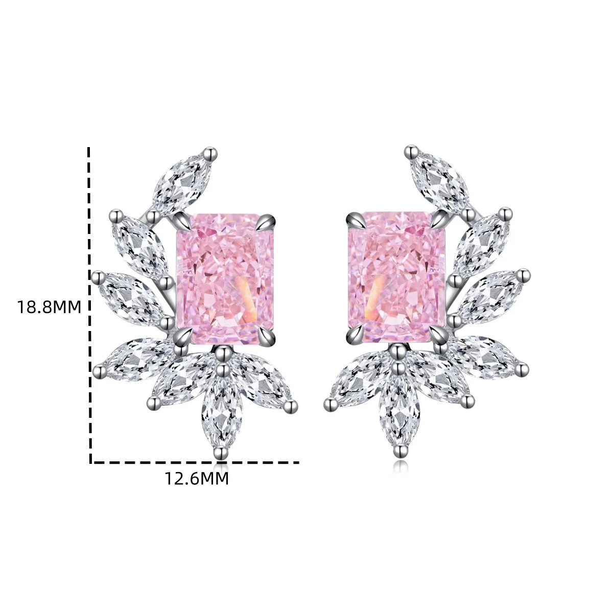 2 Karat Radiant-Schliff 6x8 mm Orange & Rosa High-Carbon-Diamant-Ohrstecker, 14K Weißgold-Fassung für Damen-Modeschmuck – Detail 5
