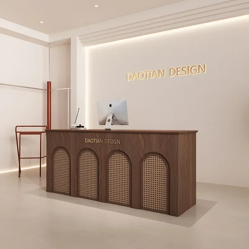 

Front Desk Wooden Reception Desks Cash Register Business Counter Reception Desks Luxury Modern Office Furniture Meja Kasir LLRD