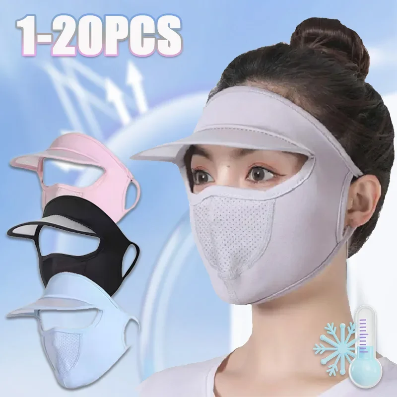 

1-20 шт. женских летних солнцезащитных шляп из ледяного шелка с маской для лица, дышащие, с защитой от ультрафиолета, легкие, моющиеся, для путешествий на открытом воздухе