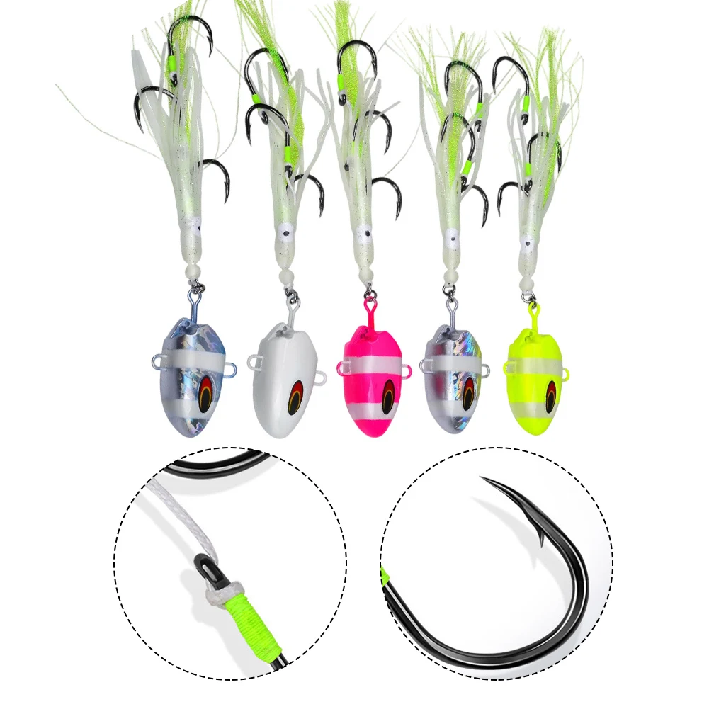 Fishing Lure 100g Metal Squid Assist Hooks for Bottomship Marlin with Carbon Steel Hook and Realistic Fish Head Design