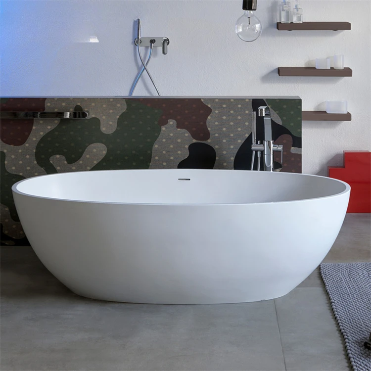 White thin edged goose egg hotel homestay matte artificial stone adult couple bathtub bathtub bathtub customization