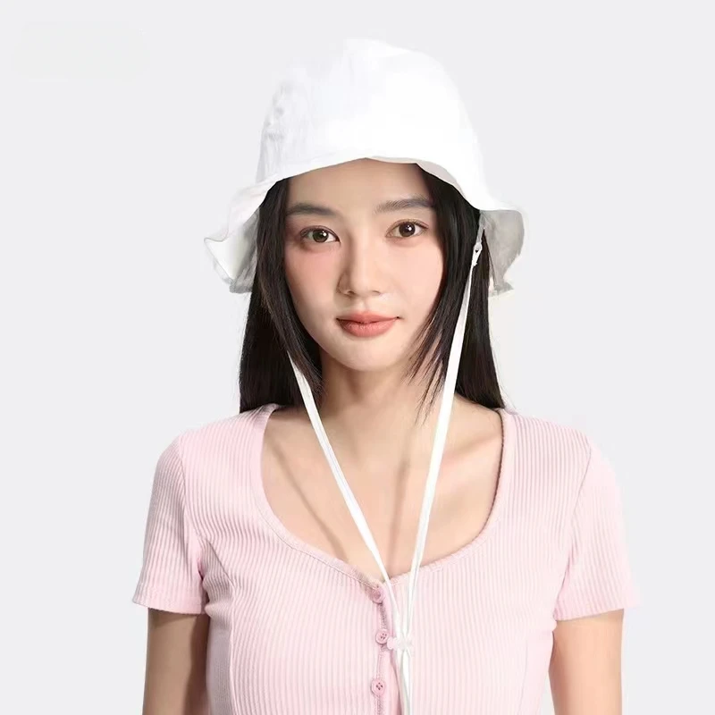 Korean Designer Quick-drying Strap Bucket Hats for Women Summer Light and Breathable Versatile Retro Short-brimmed Basin Caps