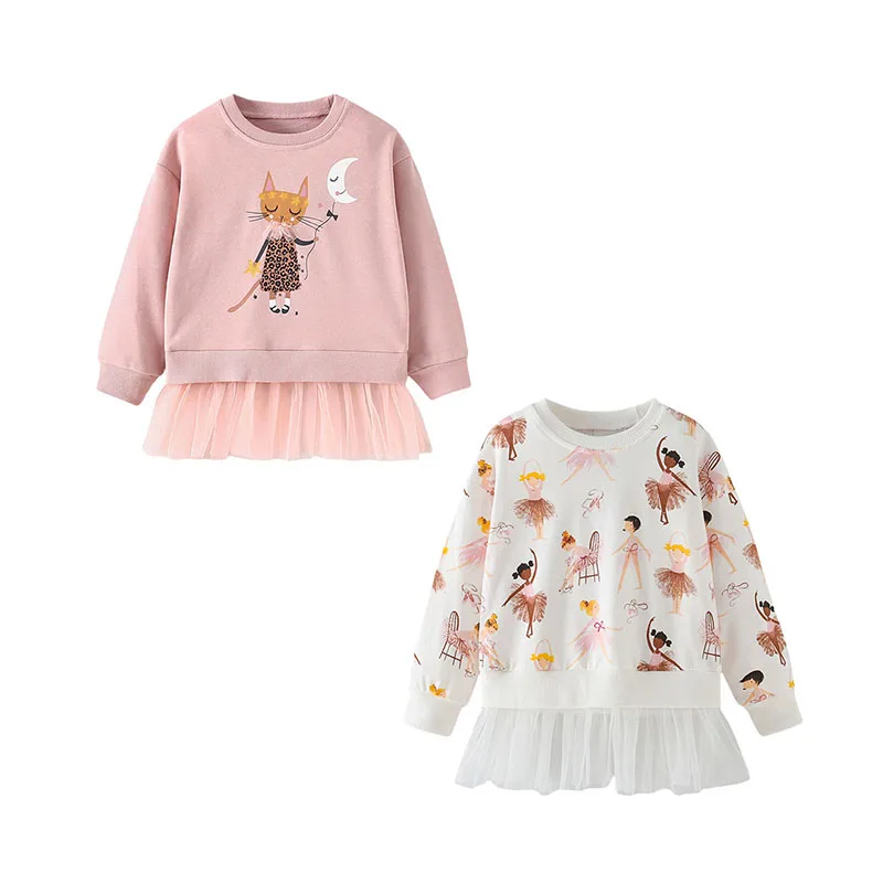 

Jumping Meters 2-7T Fairy Tale Girls Sweatshirts Autumn SpringLong Sleeve Baby Clothing Toddler Cats Moon Hooded Kids Shirts