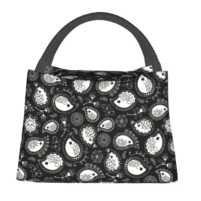 Black And White Paisley Chicano Bandana Style Insulated Lunch Bags for Black And White Thermal Cooler Lunch Tote Work Picnic