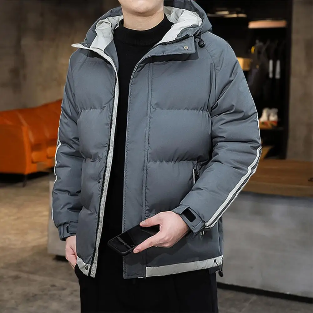 Trendy Men Jacket Autumn Winter Men Outerwear Cotton Padded Fluffy Filling Hood Jacket Coat Coldproof