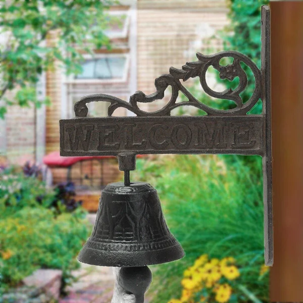 

Fashion Nordic Style Vintage Brown Metal Iron Door Bell Wall Mounted Welcome Cast Wireless DoorBell Porch Garden Decoration