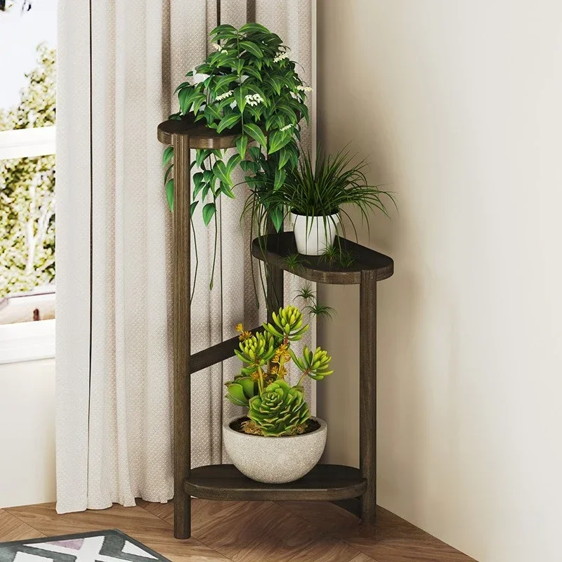 Multi-functional Solid wood flower stand Balcony shelf Indoor living room Simple flower pot shelf Floor-to-ceiling multi-layer