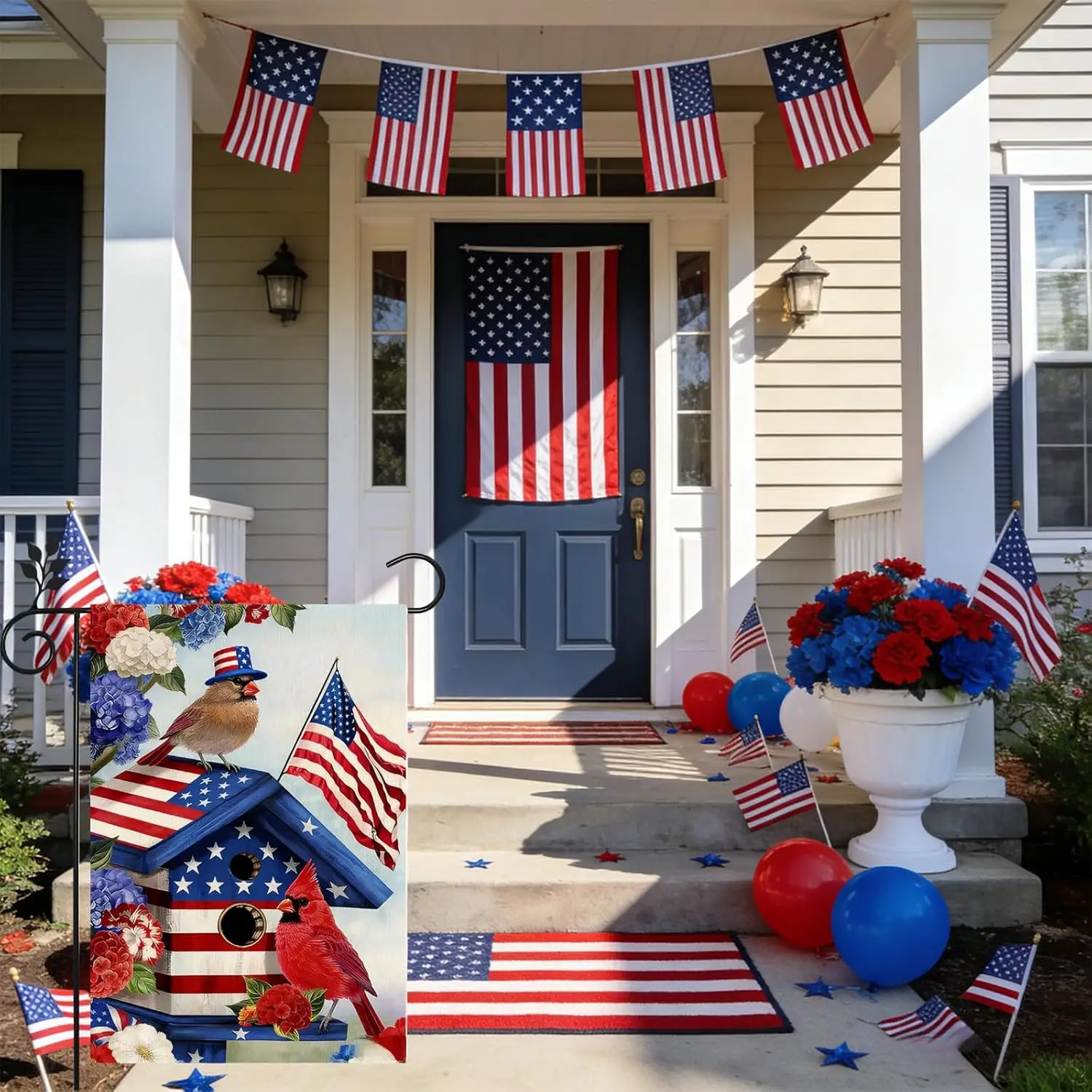 4th of July Cardinals Bird Garden Flag 12x18Inch Double Sided Independence Day and Memorial Day for Fallen Soldiers Flag App AAS