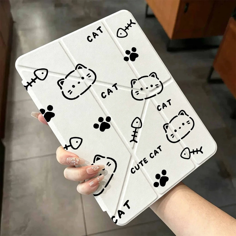 Cute Cat Fish Bone For iPad mini Air Pro 13 12.9 11 10.9 10.5 10.2 9.7 8.3 7.9 inch 5 6 7 8 th Pen slot Tablet Case