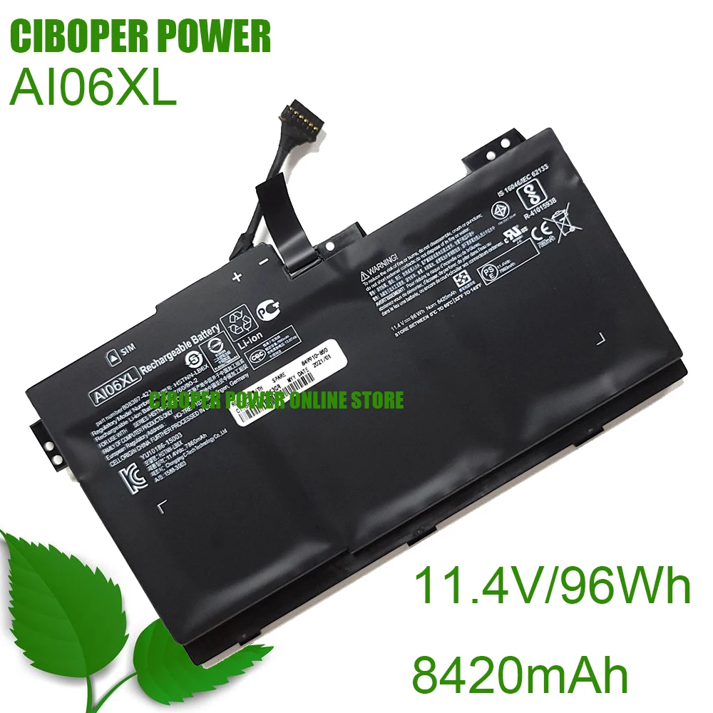 CP Laptop Battery HSTNN-C86C HSTNN-LB6X 808397-421 AI06XL 11.4V 96Wh For ZBook 17 G3 Series T7V62ET V1Q05UT X9T88UT T7V64ET