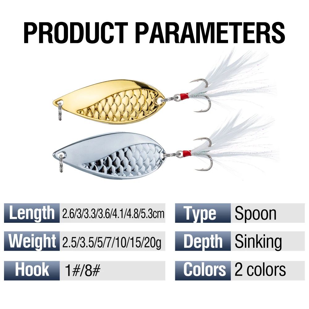 2Pcs Spoons Lure Gold/Silver Metal Swimbait 2.5-20g Casting Lure 2.6-5.3cm Artificial Hard Bait Sinking for Trout Bass - view 5