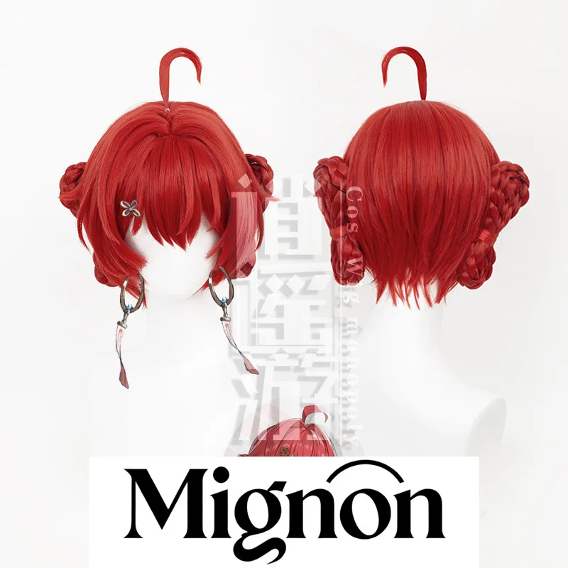 Wuthering Waves Danjin Peluca de cosplay, bollos de pelo gemelos trenzados y parte superior del cuero cabelludo de simulación con estilo degradado, regalo de Halloween